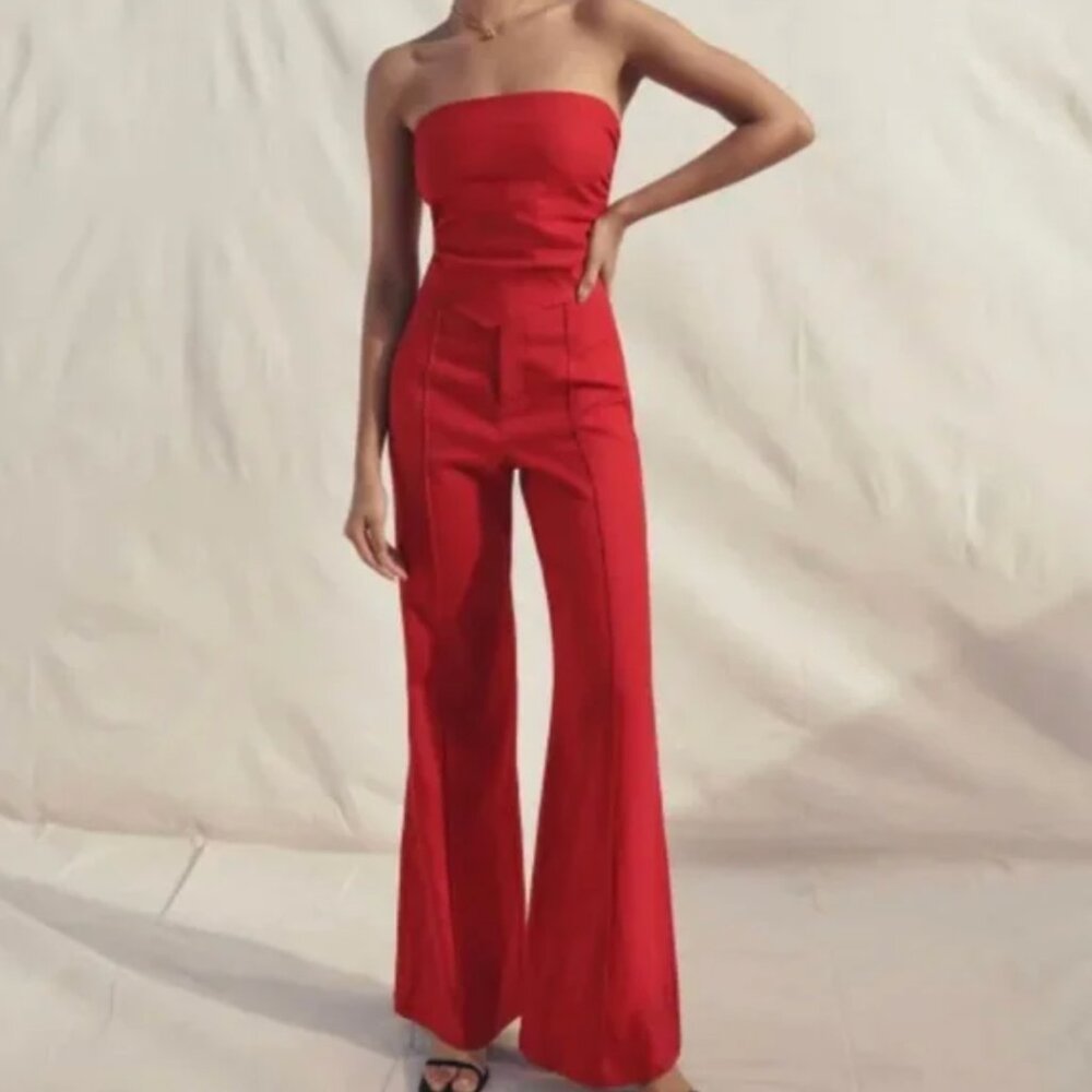 Reformation Silvie Linen Pants in Red
